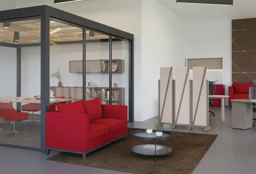 ATMOSFERE LINE 219, dřevěný 3-dílný paraván, mobilní, výška 1900 mm, rám dub bardolino, výplň smetanová